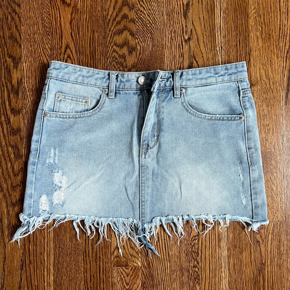 Distressed Denim Mini Skirt - Size 26
